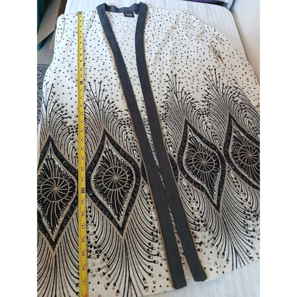 Chico’s Travelers Collection Foiled Peacock Jacket Cardigan Ivory Gray Size 3 XL - Picture 9 of 16